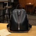 Sac à dos femme en cuir grainé noir avec zip en V et bretelles multifonctionnelles - Noir