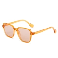 Translucent bright orange square sunglasses with light orange-pink lenses and faceted temples - Orange Frame Tea Lens