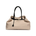 Große Tragetasche aus beigem Canvas und schwarzem Kunstleder mit goldenen Details - Klein / Beige/Schwarz Klein