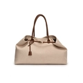 Große beige Canvas-Tragetasche mit braunen Ledergriffen und schickem Metallschnallendetail - Klein / Beige/Braun Klein