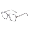 Transparent grey oversized square sunglasses frame with geometric design and metal hinges - Grey Frame Clear Anti-Blue Lens