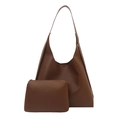 Grande borsa tote marrone minimalista con pochette interna abbinata su bianco - Set di borse a spalla / Marrone