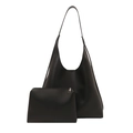 Grande borsa hobo nera con mini pochette coordinata in pelle sintetica opaca di qualità - Set di borse a spalla / Nero
