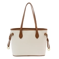 Retro cream white tote bag with brown handles and drawstring textured leather details - Off White
