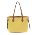 Large yellow pebble leather tote bag with contrasting brown handles and side drawstrings - Yellow