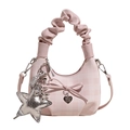 Sac nuage à carreaux roses avec nœud, poignée plissée et pendentif étoile pour femme - Sans Pendentif / Rose