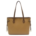 Retro tan tote bag with dark brown contrast straps and spacious interior design - Brown