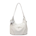 Sac hobo beige avec pendentif étoile et nœud en cœur, sac à bandoulière chic et moderne - Blanc Cassé - Sans Pendentif