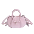 Pink pleated handbag with bow and pearl detail, minimalist shoulder bag with chain strap - Pink