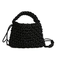 Borsa tote artigianale a maglia grossa nera con texture a corda spessa e coulisse laterale - Nero