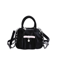 Mini black glossy handbag with pink bow and pearl accent, stylish cloud-shaped design - Black