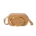 Pochette tressée camel avec poignée élégante en métal doré et bandoulière chic - Kaki
