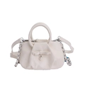 Chic cream bow shoulder bag with elegant pearl pendant and silver chain strap - White