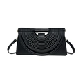 Elegante borsa a spaghetti nera intrecciata con pieghe a fisarmonica e dettagli oro - Nero