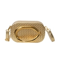Pochette tressée dorée métallique avec grande boucle ovale et bandoulière chic - Doré