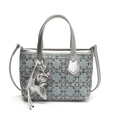 Blue denim bucket bag with sequin grid pattern and star charm on white background - Light Blue Silver (No Pendant)