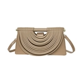 Borsa a tracolla kaki chiaro con strisce di pelle a pieghe concentriche e manico - Cachi