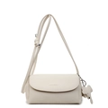 Chic beige lychee texture underarm bag with cute elephant charm and adjustable strap - Off White