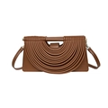 Sac à bandoulière en cuir marron avec design plissé semi-circulaire moderne pour femme - Marron