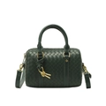 Bolso Boston de cuero trenzado verde oscuro con herrajes dorados y correa de hombro - Verde