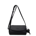 Minimalist black lychee texture underarm bag with elephant charm and leather strap - Black