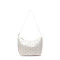 Schicke beige Hobo-Tasche aus Leder mit silbernen Nieten und sichelförmigem Design - Gebrochenes Weiß