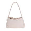 Bolso de mano tejido beige minimalista con cierre de cordón y bandolera - Blanco