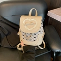 Zaino chic beige con fiocco, pizzo a cuore e motivo a quadri in stile dolce - Bianco