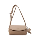 Chic beige underarm bag in lychee pattern leather with a cute elephant charm - Khaki