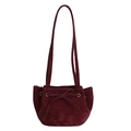 Sac seau bordeaux en daim avec cordon à nœud et fines bretelles pour femmes - Rouge Vin (Sans Pendentif)