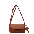 Caramel brown lychee leather underarm bag with cute elephant charm and flap closure - Brown