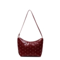 Dark red patent leather underarm bag with silver studs and polished finish - Burgundy