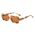 Retro Schildpatt Rechteckige Sonnenbrille mit dunklen Bernstein-Gläsern für Damen - Leoparden-Rahmen / Teebraune Gläser