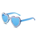 Chic blue heart-shaped sunglasses with sparkling rhinestone border for women's fashion - Blue Frame