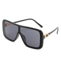 Fashionable oversized one-piece sunglasses with black frames and gold metal accents - Black Frame Grey Lens