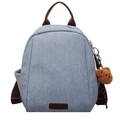 Zaino in denim azzurro con manico in pelle marrone e ciondolo a forma di orsetto peluche - Senza Ciondolo / Azzurro