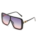 Oversized square sunglasses with purple gradient lenses and gold hinge accents - Black Frame Purple Orange Gradient Lens