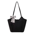 Klassische schwarze Leder-Einkaufstasche mit modischem gepunktetem Tuch für Damen - Schwarz-Weiß Gepunktete Schleife Stil / Schwarz