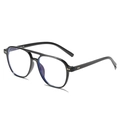 Classic black pilot TR90 glasses frame with double bridge design and rivet decorations - Glossy Black Frame