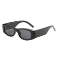 Retro rectangle sunglasses with wide temples and dark gray lenses for street style - Bright Black Frame Grey Lens