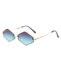 Lunettes de soleil hexagonales sans monture avec verres dégradés violet-bleu et branches dorées - Nouveau Style / Standard (TVA 13 % incl.) monture dorée avec verres gris-vert