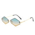 Lunettes de soleil géométriques sans monture, verres dégradés bleu-jaune et branches dorées - Nouveau Style / Lunettes de soleil à monture dorée et verres thé vert