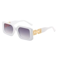White square frame sunglasses with gold metal chain link details and purple gradient lenses - White Frame Gray Lens