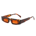 Rectangle tortoiseshell sunglasses with orange transparent lenses in a 45-degree angle view - Leopard Frame Gradient Brown Lens