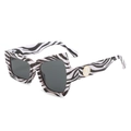 Asymmetric zebra pattern sunglasses with geometric frames and gold metal accents - Zebra Frame Grey Lens
