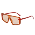 Y2K-Oversize-Hohlrahmen-Sonnenbrille in Transparent-Orange mit kräftig roten Bügeln - Brauner Rahmen Tee Linsen