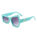 Irregular tiffany blue sunglasses with purple gradient lenses and gold circle detail - Green Frame Double Gray Lenses