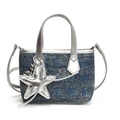 Blue denim bucket bag with silver rhinestone cannage pattern and star charm pendant - Deep Blue Silver (No Pendant)