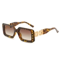 Square tortoise shell sunglasses with brown gradient lenses and gold chain temples - Leopard Frame Gradient Brown Lens