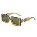 Retro square sunglasses in translucent brown frame with green lenses and chain detail - Translucent Green Frame Dark Green Lenses